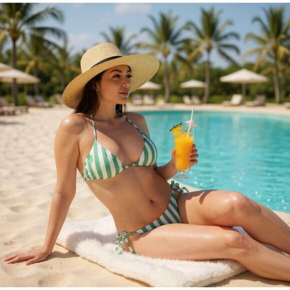 Victoria’s Secret ✦ Green Stripe String Bottom ✦ Cheeky Bikini Sz M NWT - Picture 2 of 8